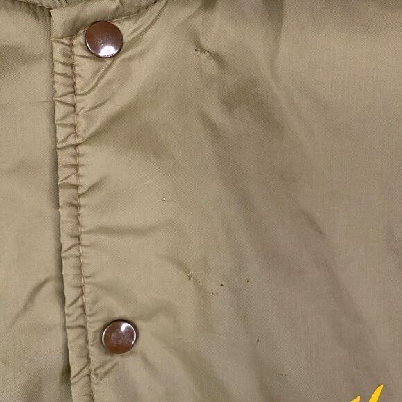 Vintage Wooden Nickel Johnsburg ILL Adult Size Small Brown Kimi Satin Jacket - Picture 3 of 9